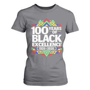 100 Years of Black Excellence 1926 2026 T Shirt For Women African Tribal Pattern Heritage Celebrating Black History TS02 Charcoal Print Your Wear