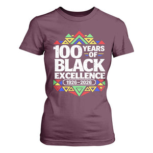 100 Years of Black Excellence 1926 2026 T Shirt For Women African Tribal Pattern Heritage Celebrating Black History TS02 Maroon Print Your Wear