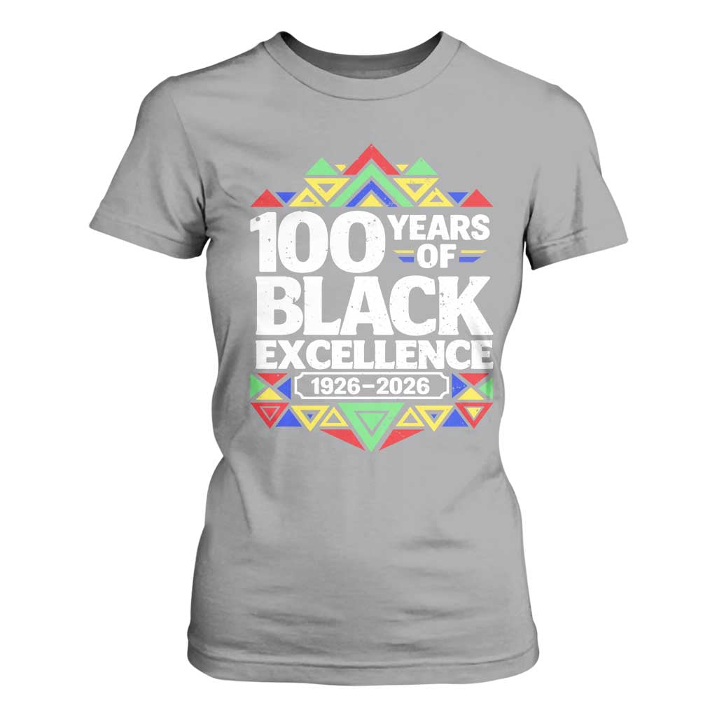 100 Years of Black Excellence 1926 2026 T Shirt For Women African Tribal Pattern Heritage Celebrating Black History TS02 Sport Gray Print Your Wear