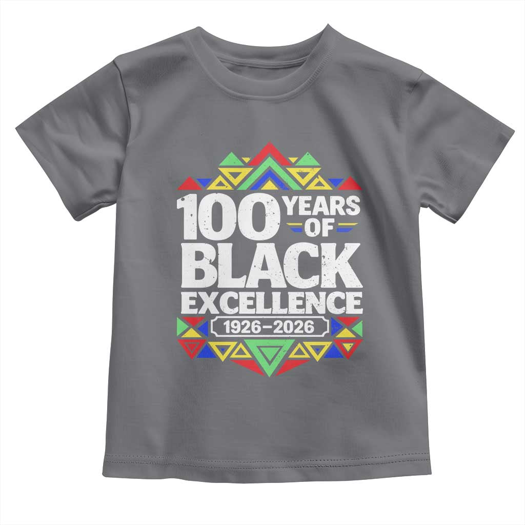 100 Years of Black Excellence 1926 2026 Toddler T Shirt African Tribal Pattern Heritage Celebrating Black History TS02 Charcoal Print Your Wear