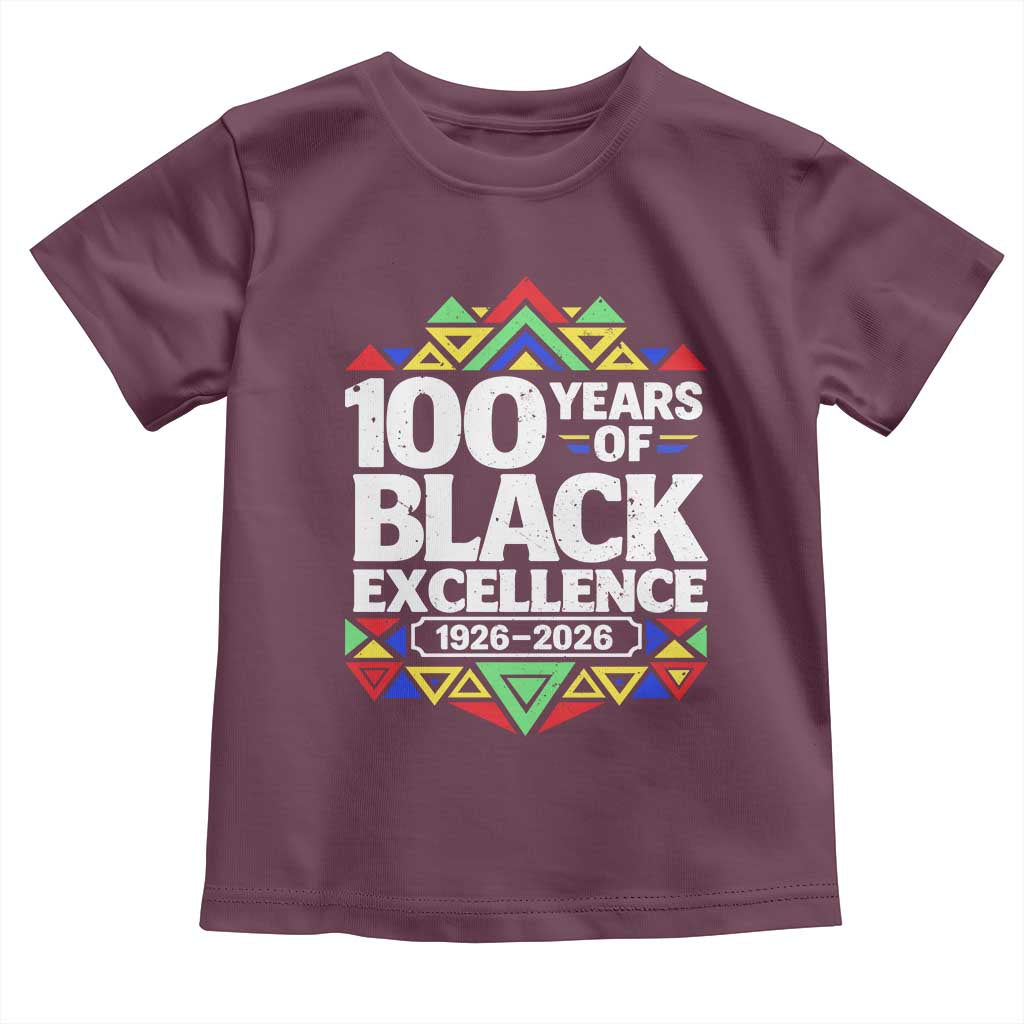 100 Years of Black Excellence 1926 2026 Toddler T Shirt African Tribal Pattern Heritage Celebrating Black History TS02 Maroon Print Your Wear