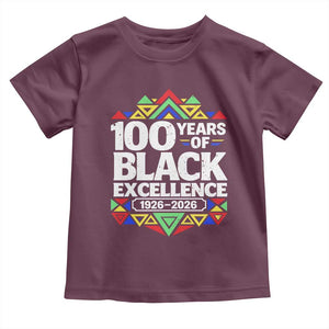100 Years of Black Excellence 1926 2026 Toddler T Shirt African Tribal Pattern Heritage Celebrating Black History TS02 Maroon Print Your Wear