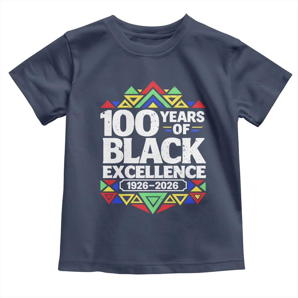 100 Years of Black Excellence 1926 2026 Toddler T Shirt African Tribal Pattern Heritage Celebrating Black History TS02 Navy Print Your Wear