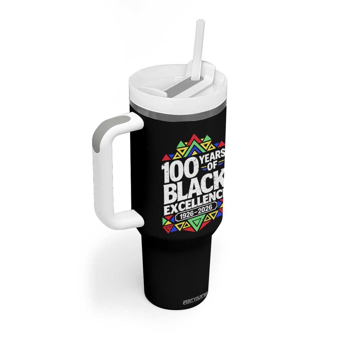 100 Years of Black Excellence 1926 2026 Tumbler With Handle African Tribal Pattern Heritage Celebrating Black History TS02 Print Your Wear