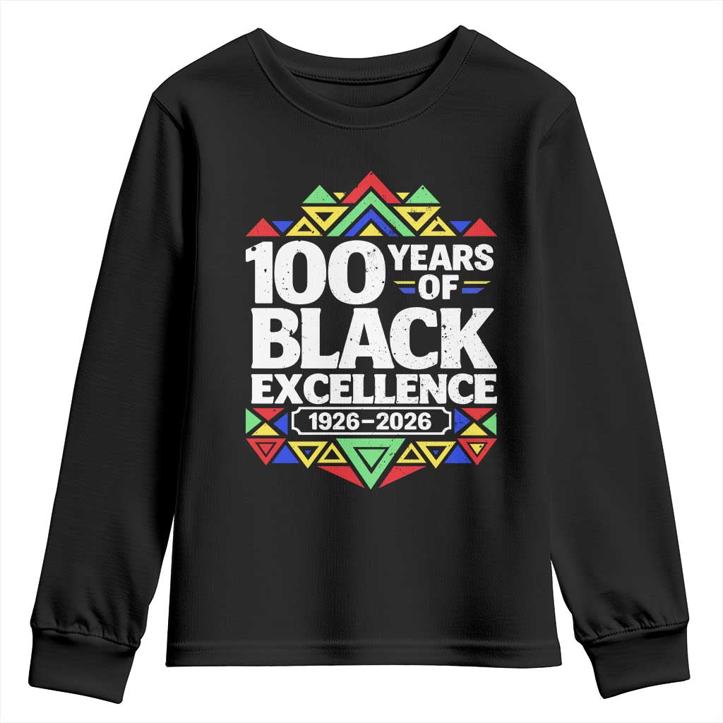 100 Years of Black Excellence 1926 2026 Youth Sweatshirt African Tribal Pattern Heritage Celebrating Black History TS02 Black Print Your Wear