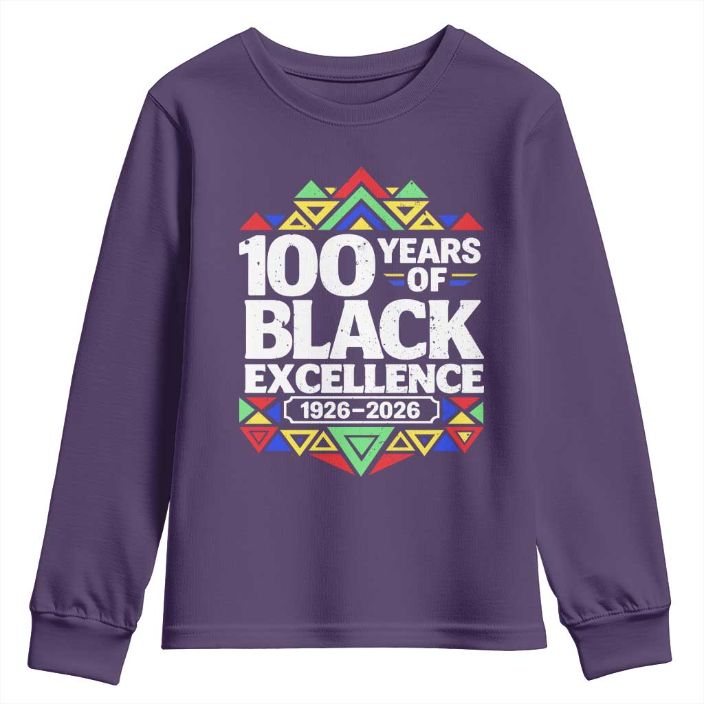 100 Years of Black Excellence 1926 2026 Youth Sweatshirt African Tribal Pattern Heritage Celebrating Black History TS02 Purple Print Your Wear
