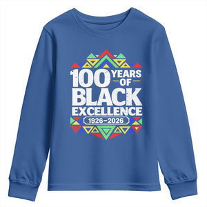 100 Years of Black Excellence 1926 2026 Youth Sweatshirt African Tribal Pattern Heritage Celebrating Black History TS02 Royal Blue Print Your Wear