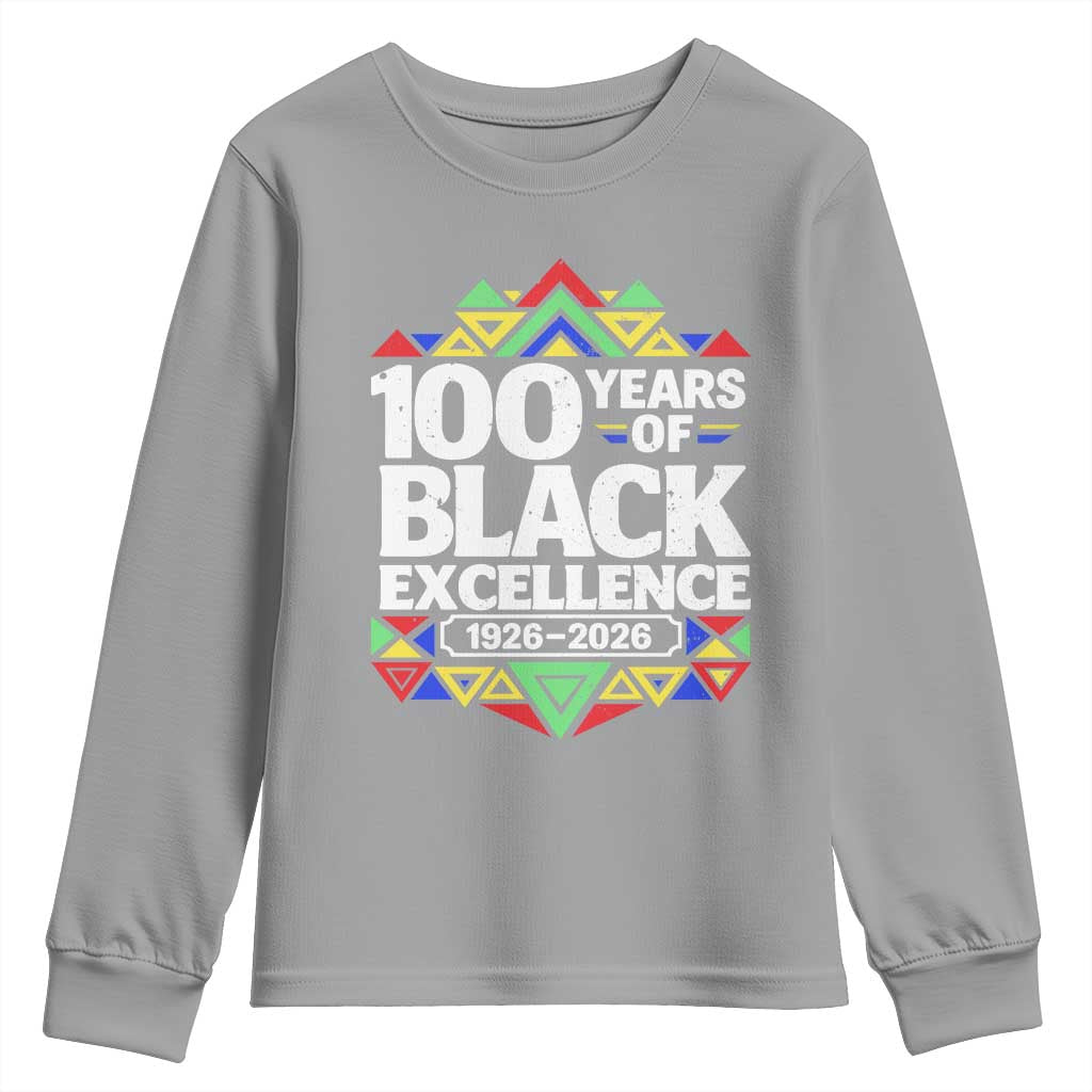 100 Years of Black Excellence 1926 2026 Youth Sweatshirt African Tribal Pattern Heritage Celebrating Black History TS02 Sport Gray Print Your Wear