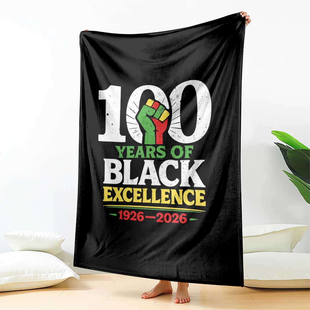 100 Years of Black Excellence 1926 2026 Throw Blanket Pan-African Raised Fist Pride Honoring Black History Legacy TS02 Print Your Wear