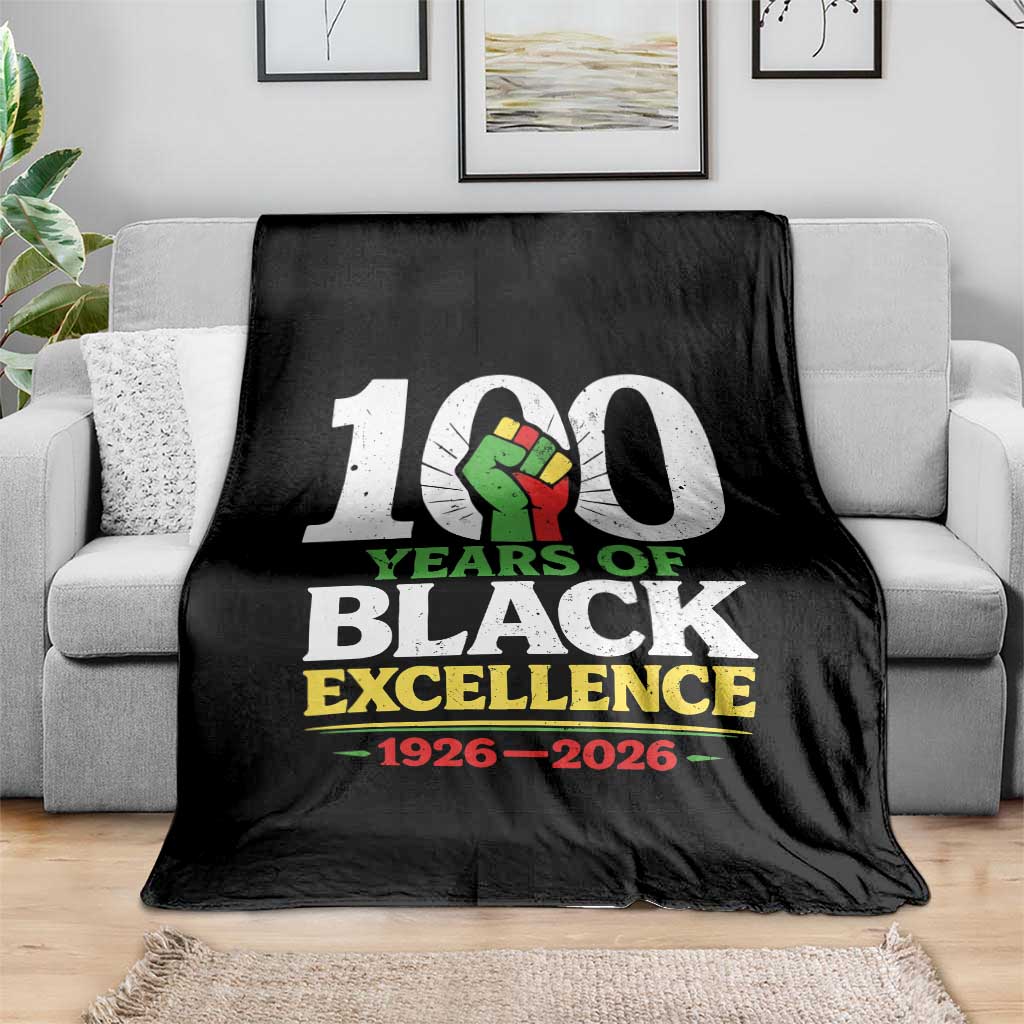 100 Years of Black Excellence 1926 2026 Throw Blanket Pan-African Raised Fist Pride Honoring Black History Legacy TS02 Print Your Wear