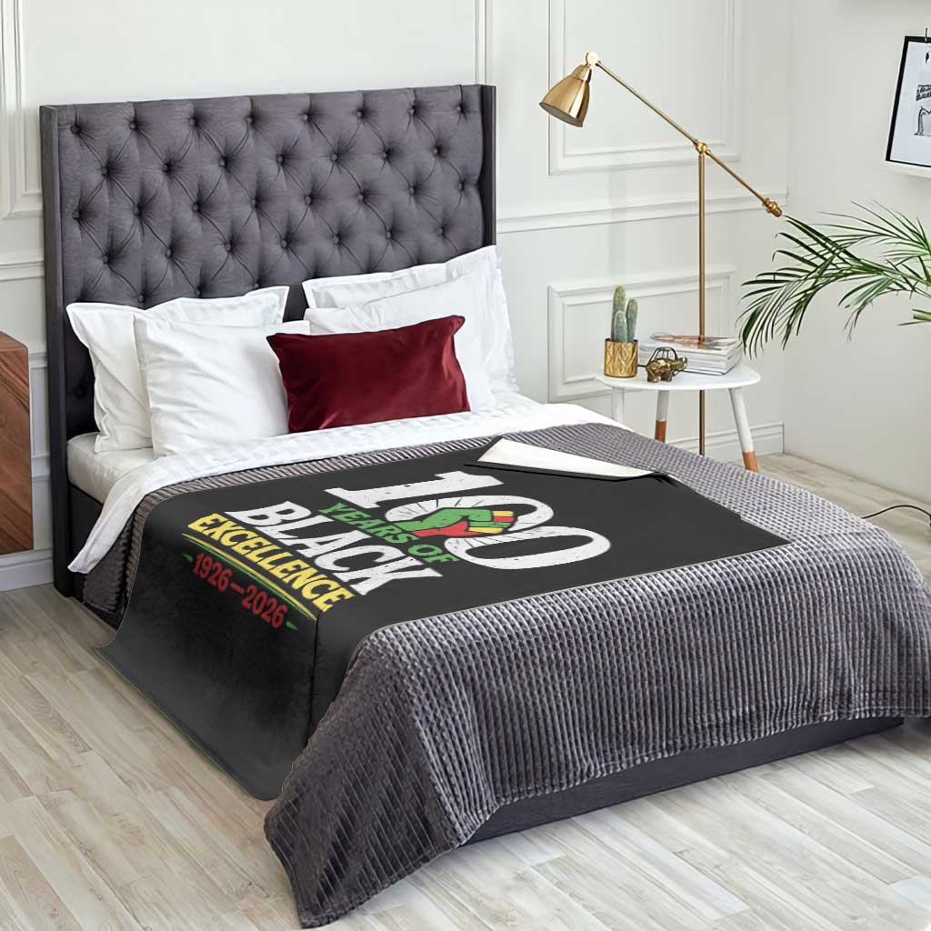 100 Years of Black Excellence 1926 2026 Throw Blanket Pan-African Raised Fist Pride Honoring Black History Legacy TS02 Print Your Wear