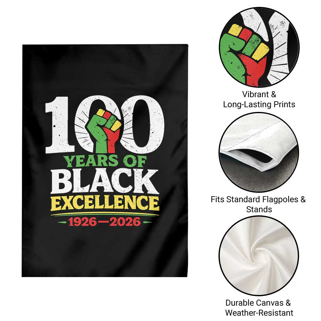 100 Years of Black Excellence 1926 2026 Garden Flag Pan-African Raised Fist Pride Honoring Black History Legacy TS02 Print Your Wear