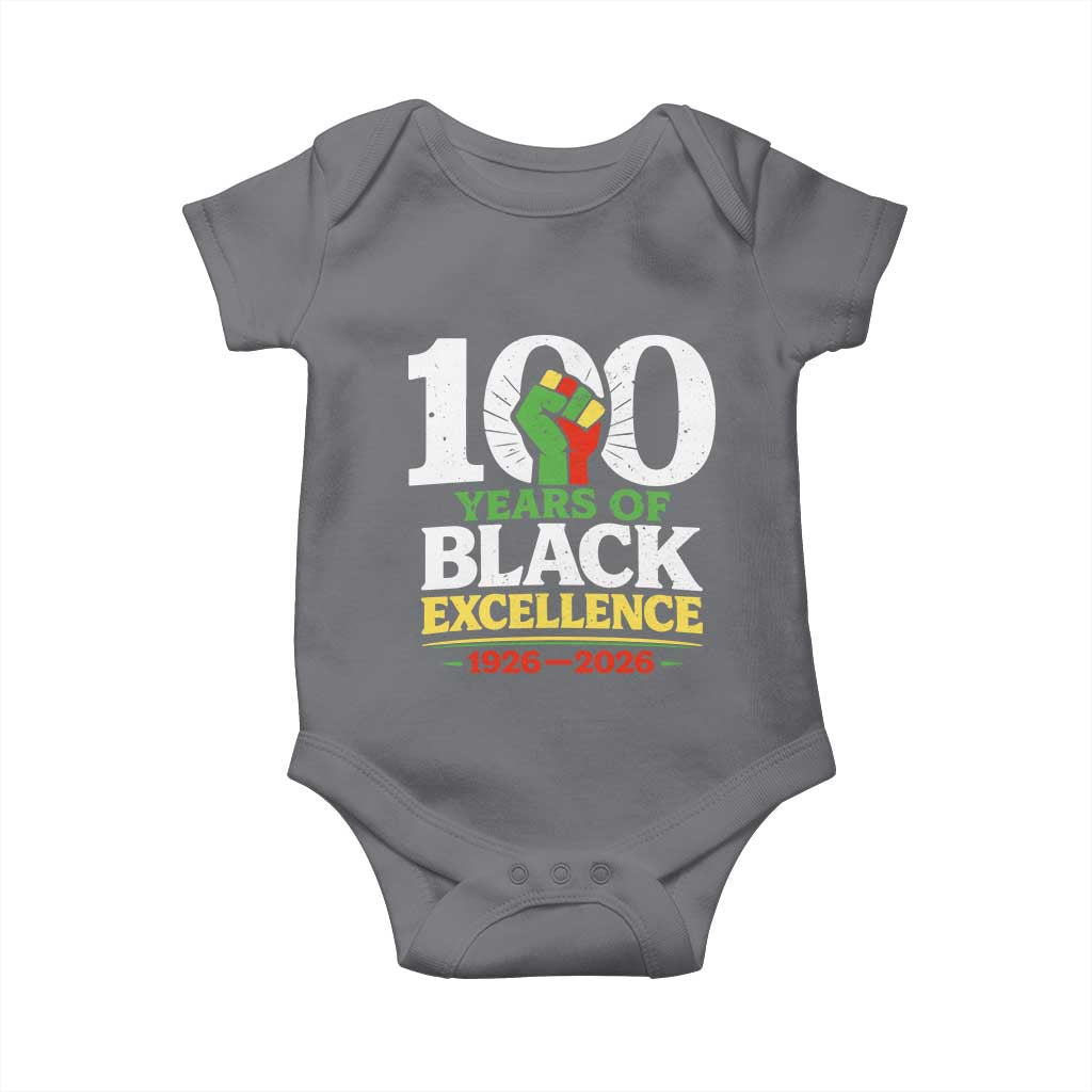 100 Years of Black Excellence 1926 2026 Baby Onesie Pan-African Raised Fist Pride Honoring Black History Legacy TS02 Charcoal Print Your Wear
