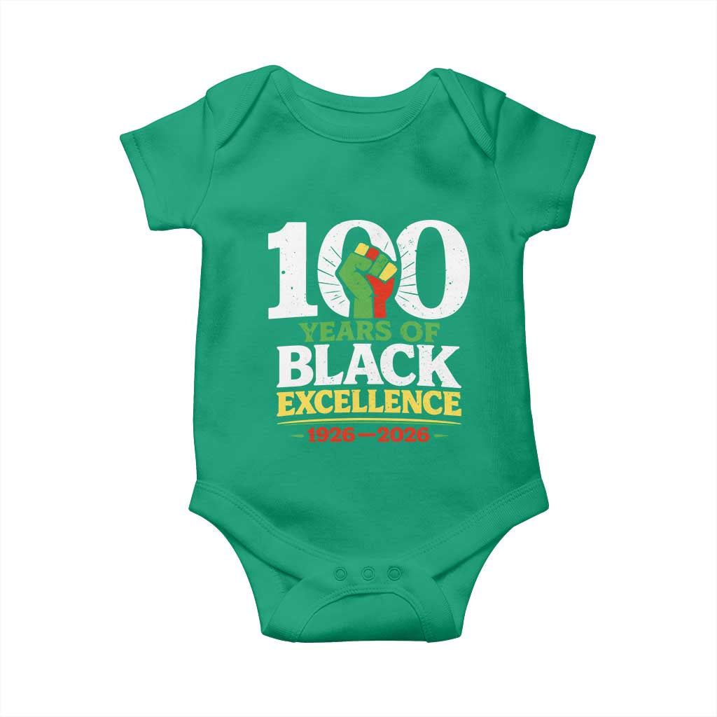 100 Years of Black Excellence 1926 2026 Baby Onesie Pan-African Raised Fist Pride Honoring Black History Legacy TS02 Irish Green Print Your Wear