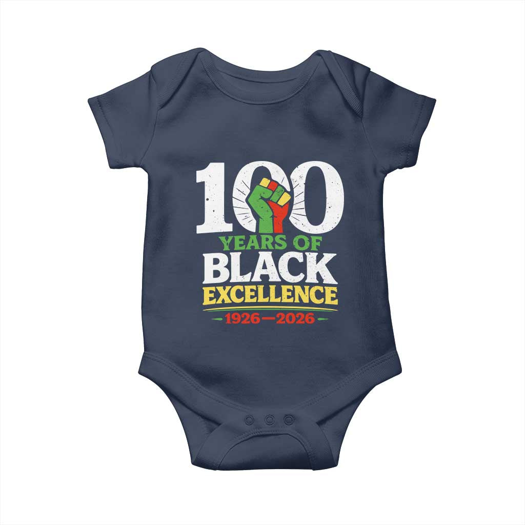 100 Years of Black Excellence 1926 2026 Baby Onesie Pan-African Raised Fist Pride Honoring Black History Legacy TS02 Navy Print Your Wear