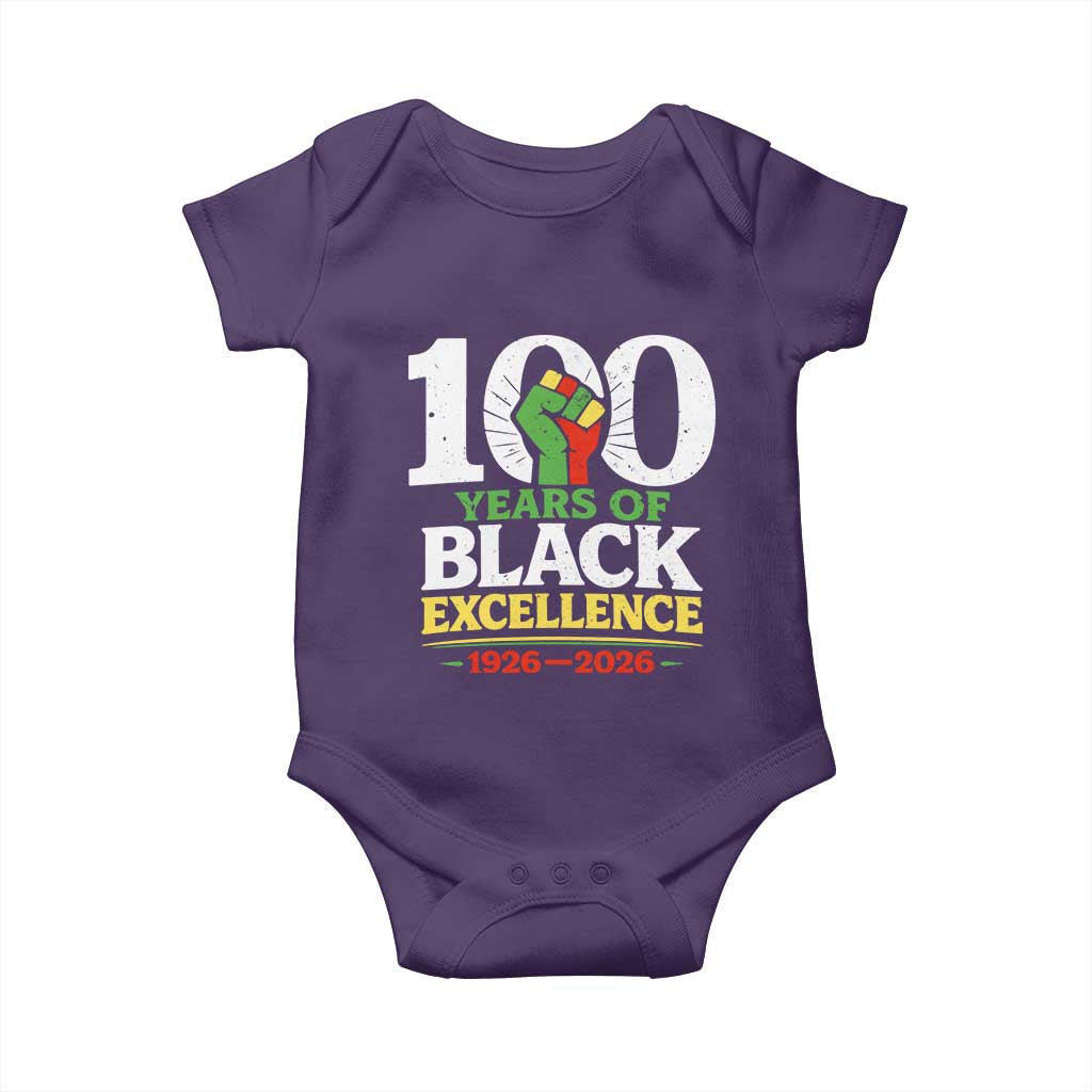 100 Years of Black Excellence 1926 2026 Baby Onesie Pan-African Raised Fist Pride Honoring Black History Legacy TS02 Purple Print Your Wear