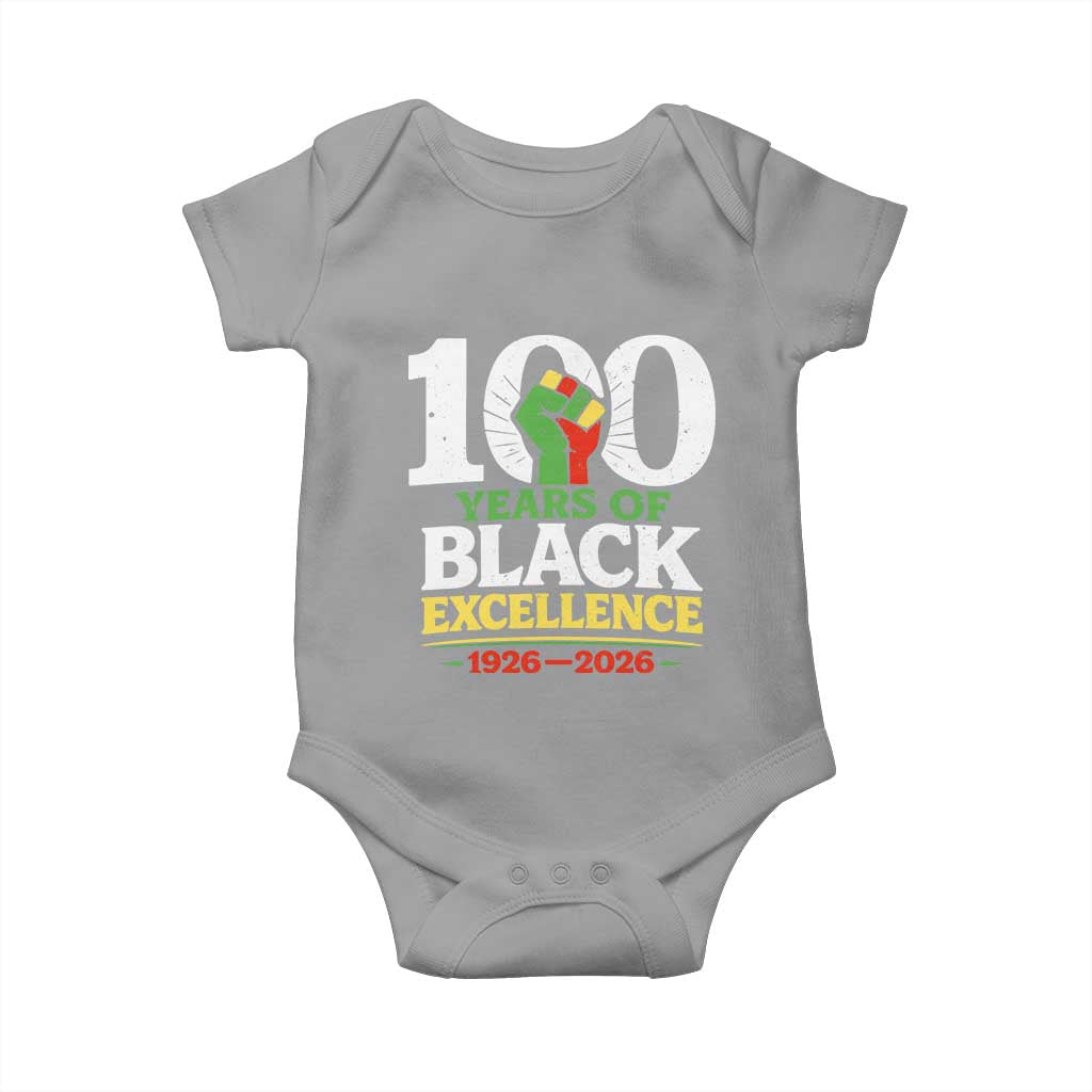 100 Years of Black Excellence 1926 2026 Baby Onesie Pan-African Raised Fist Pride Honoring Black History Legacy TS02 Sport Gray Print Your Wear