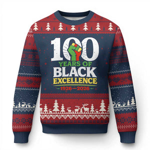 100 Years of Black Excellence 1926 2026 Ugly Christmas Sweater Pan-African Raised Fist Pride Honoring Black History Legacy TS02 Navy Red Print Your Wear