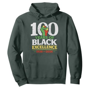 100 Years of Black Excellence 1926 2026 Hoodie Pan-African Raised Fist Pride Honoring Black History Legacy TS02 Dark Forest Green Print Your Wear