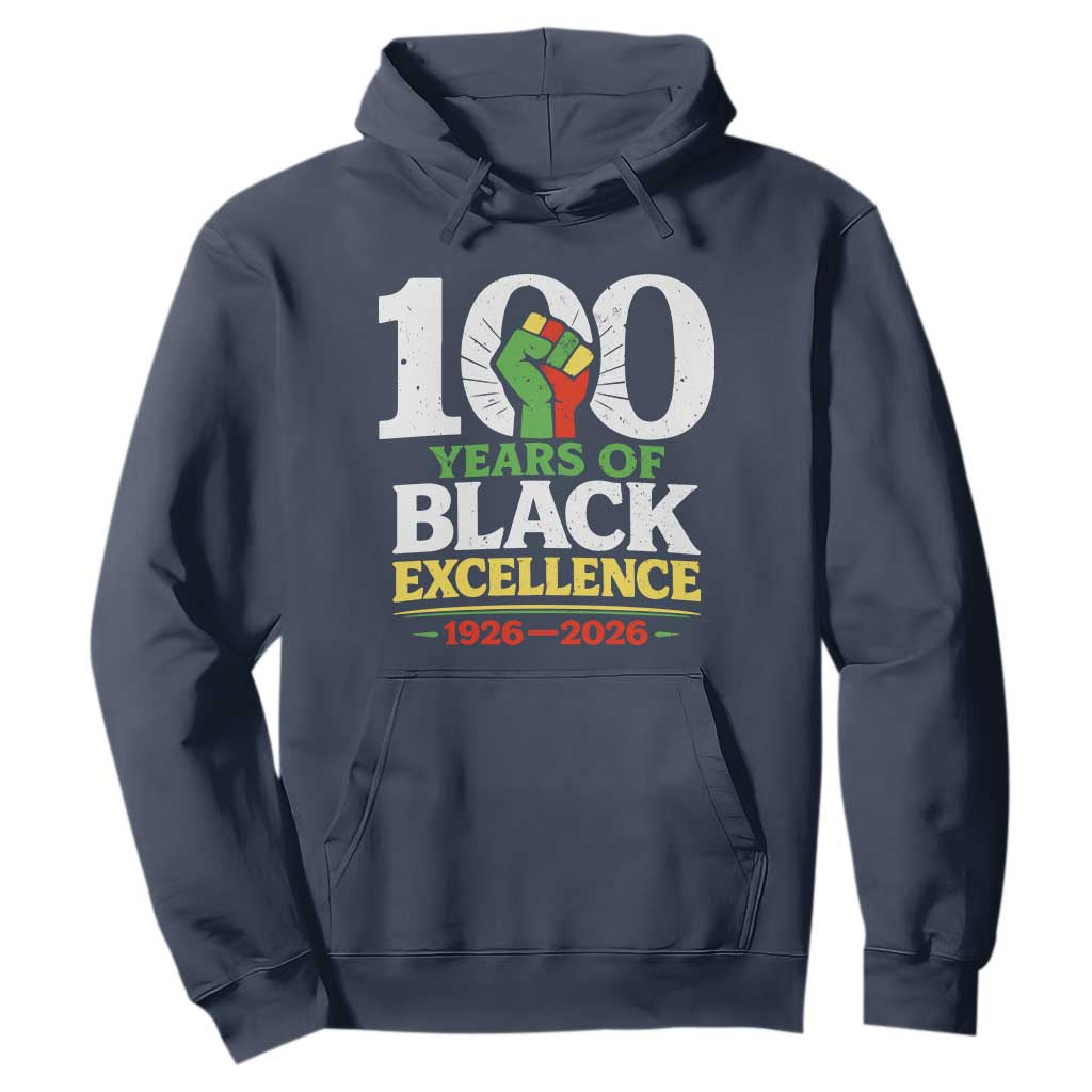 100 Years of Black Excellence 1926 2026 Hoodie Pan-African Raised Fist Pride Honoring Black History Legacy TS02 Navy Print Your Wear