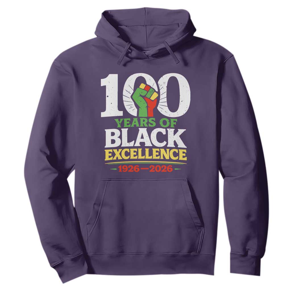 100 Years of Black Excellence 1926 2026 Hoodie Pan-African Raised Fist Pride Honoring Black History Legacy TS02 Purple Print Your Wear