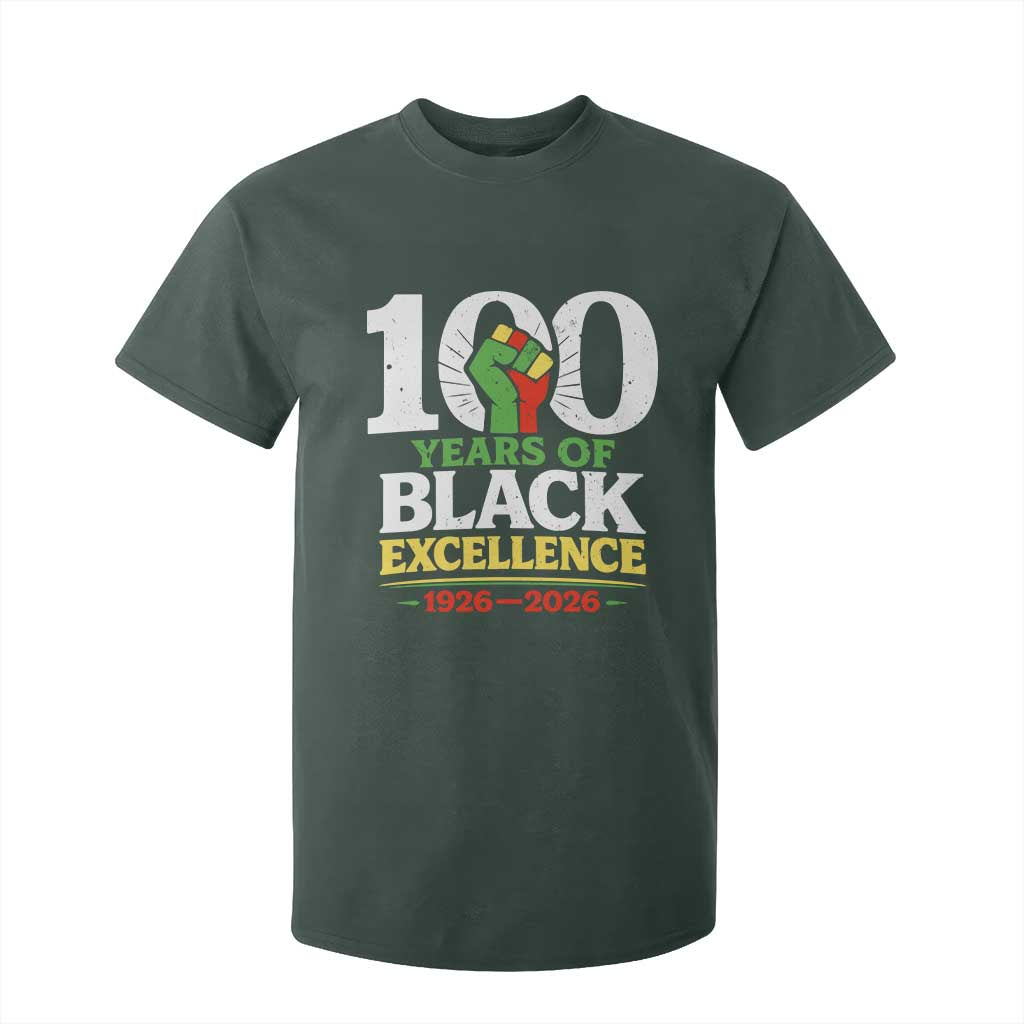 100 Years of Black Excellence 1926 2026 T Shirt For Kid Pan-African Raised Fist Pride Honoring Black History Legacy TS02 Dark Forest Green Print Your Wear