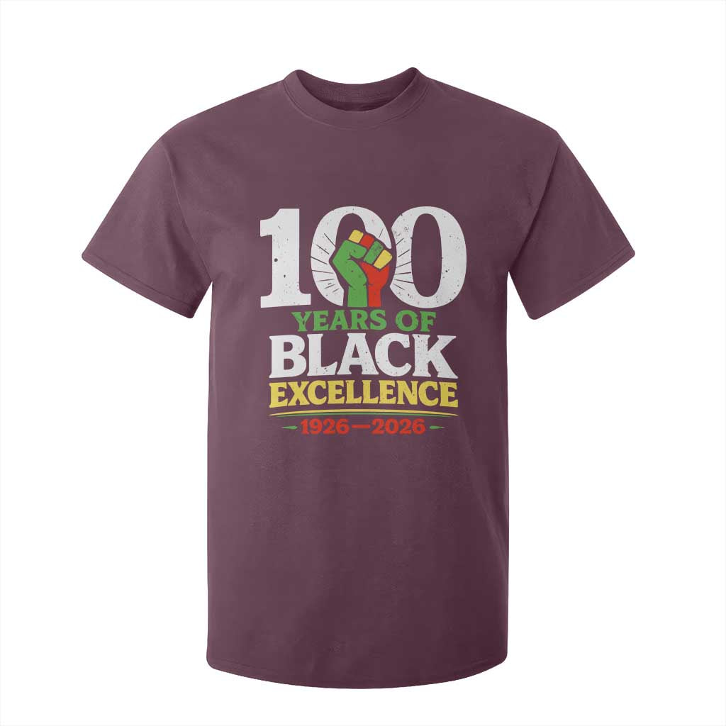 100 Years of Black Excellence 1926 2026 T Shirt For Kid Pan-African Raised Fist Pride Honoring Black History Legacy TS02 Maroon Print Your Wear