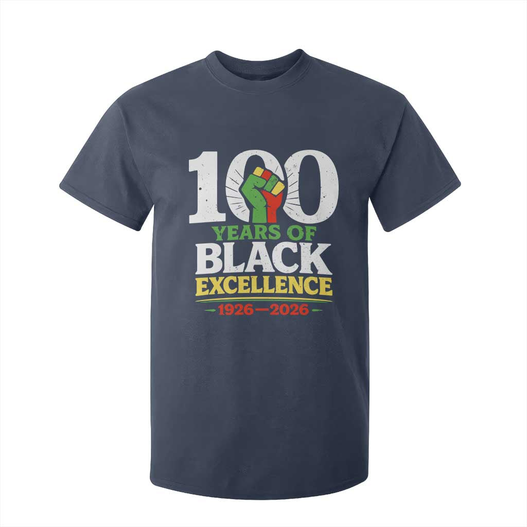 100 Years of Black Excellence 1926 2026 T Shirt For Kid Pan-African Raised Fist Pride Honoring Black History Legacy TS02 Navy Print Your Wear