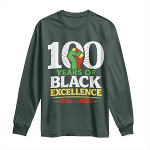 100 Years of Black Excellence 1926 2026 Long Sleeve Shirt Pan-African Raised Fist Pride Honoring Black History Legacy TS02 Dark Forest Green Print Your Wear