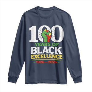 100 Years of Black Excellence 1926 2026 Long Sleeve Shirt Pan-African Raised Fist Pride Honoring Black History Legacy TS02 Navy Print Your Wear
