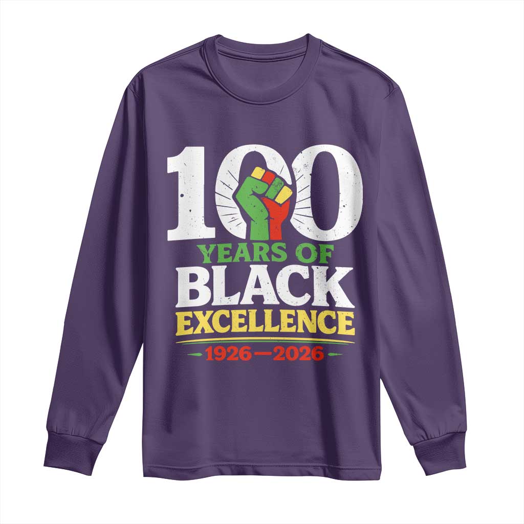 100 Years of Black Excellence 1926 2026 Long Sleeve Shirt Pan-African Raised Fist Pride Honoring Black History Legacy TS02 Purple Print Your Wear