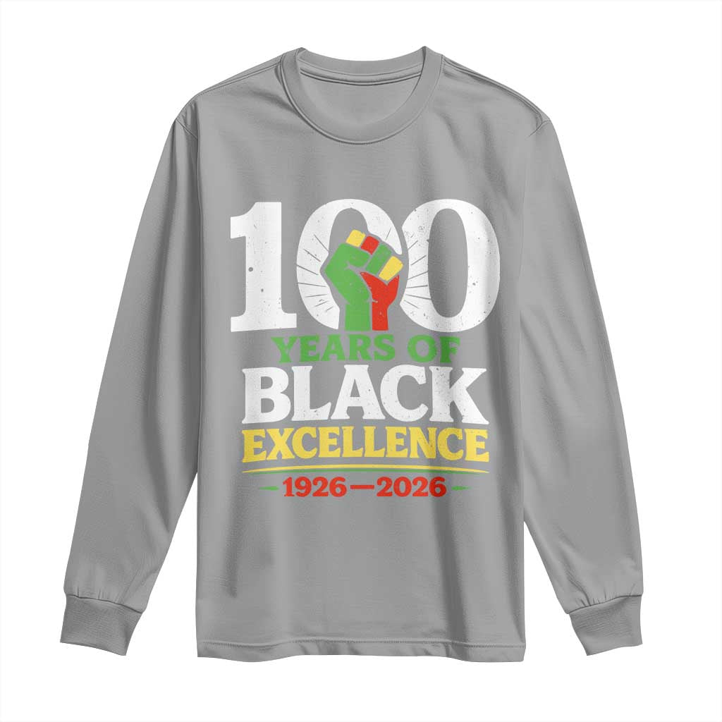 100 Years of Black Excellence 1926 2026 Long Sleeve Shirt Pan-African Raised Fist Pride Honoring Black History Legacy TS02 Sport Gray Print Your Wear