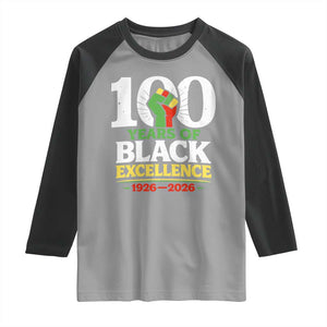 100 Years of Black Excellence 1926 2026 Raglan Shirt Pan-African Raised Fist Pride Honoring Black History Legacy TS02 Sport Gray Black Print Your Wear