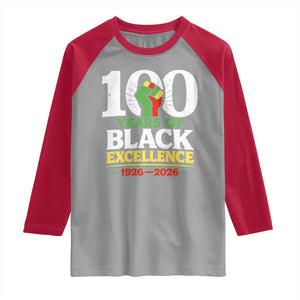 100 Years of Black Excellence 1926 2026 Raglan Shirt Pan-African Raised Fist Pride Honoring Black History Legacy TS02 Sport Gray Red Print Your Wear
