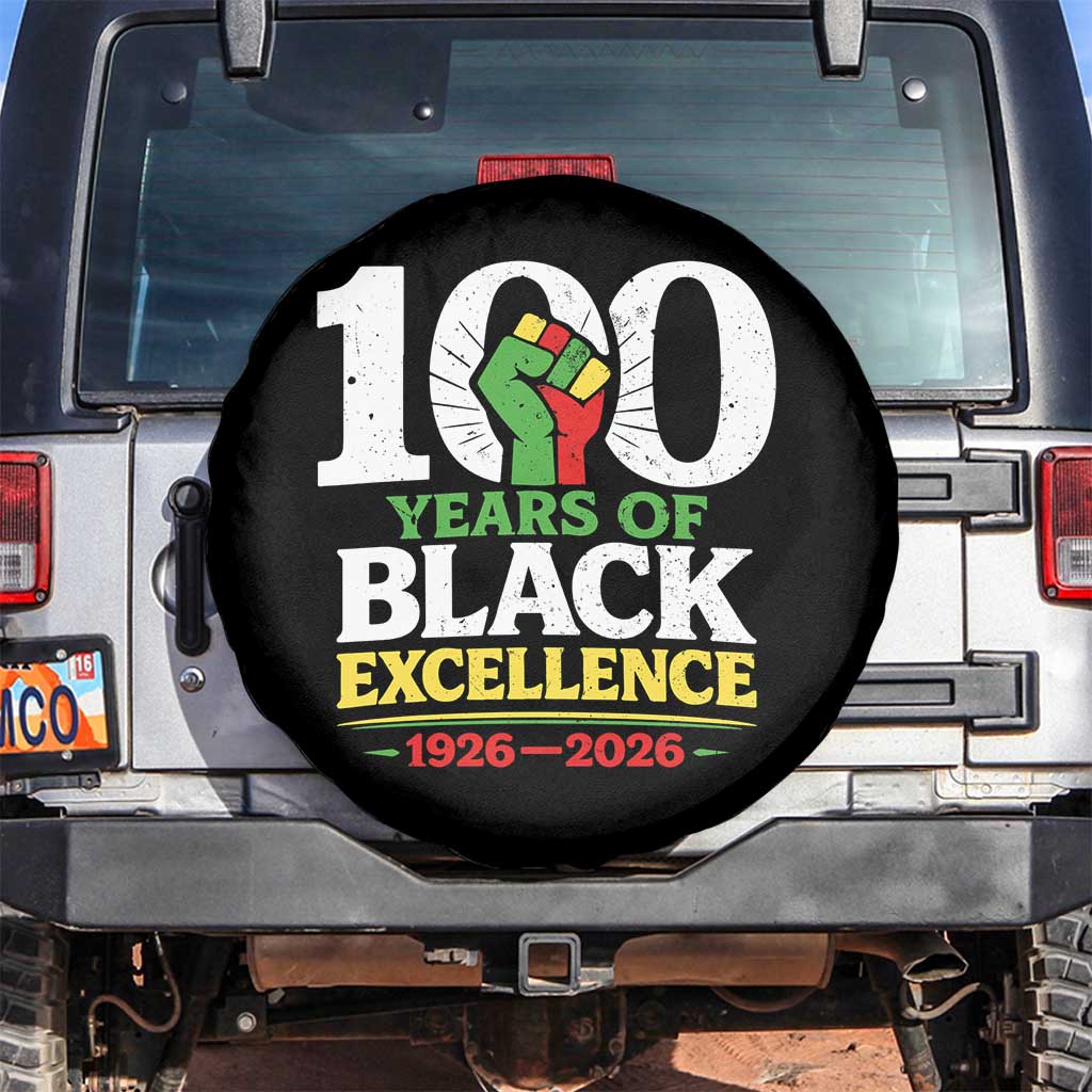 100 Years of Black Excellence 1926 2026 Spare Tire Cover Pan-African Raised Fist Pride Honoring Black History Legacy TS02 No hole Black Print Your Wear
