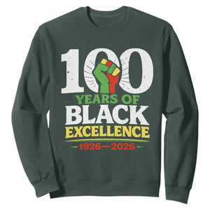 100 Years of Black Excellence 1926 2026 Sweatshirt Pan-African Raised Fist Pride Honoring Black History Legacy TS02 Dark Forest Green Print Your Wear