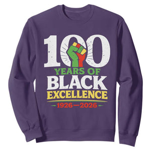 100 Years of Black Excellence 1926 2026 Sweatshirt Pan-African Raised Fist Pride Honoring Black History Legacy TS02 Purple Print Your Wear