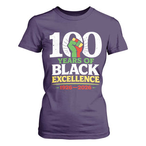 100 Years of Black Excellence 1926 2026 T Shirt For Women Pan-African Raised Fist Pride Honoring Black History Legacy TS02 Purple Print Your Wear