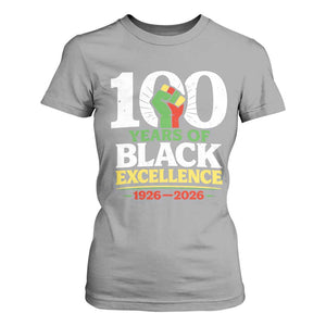 100 Years of Black Excellence 1926 2026 T Shirt For Women Pan-African Raised Fist Pride Honoring Black History Legacy TS02 Sport Gray Print Your Wear