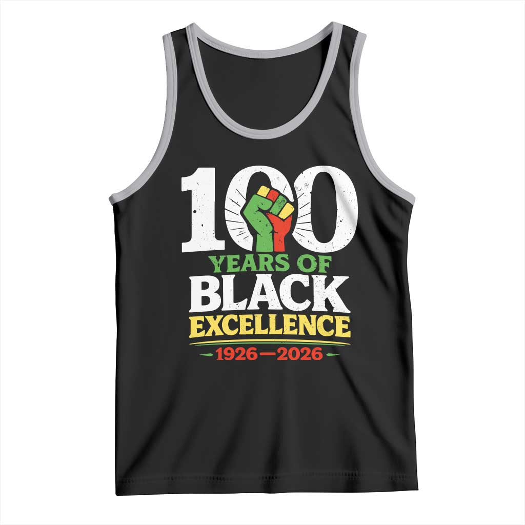 100 Years of Black Excellence 1926 2026 Tank Top Pan-African Raised Fist Pride Honoring Black History Legacy TS02 Black Athletic Heather Print Your Wear