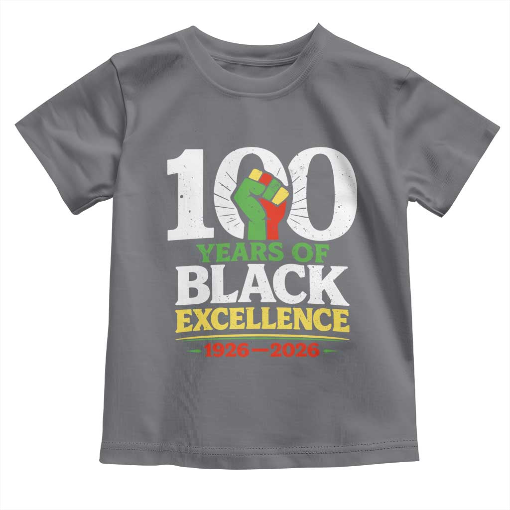 100 Years of Black Excellence 1926 2026 Toddler T Shirt Pan-African Raised Fist Pride Honoring Black History Legacy TS02 Charcoal Print Your Wear