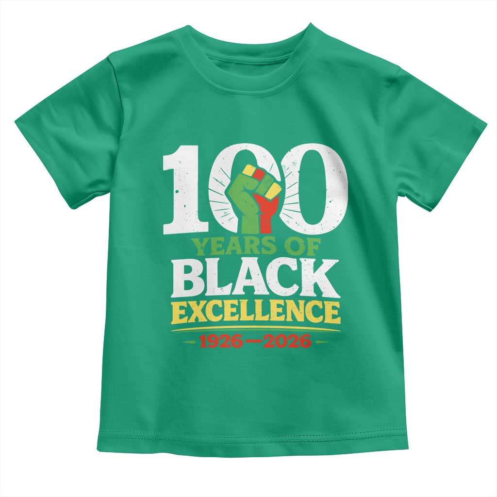 100 Years of Black Excellence 1926 2026 Toddler T Shirt Pan-African Raised Fist Pride Honoring Black History Legacy TS02 Irish Green Print Your Wear