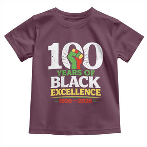 100 Years of Black Excellence 1926 2026 Toddler T Shirt Pan-African Raised Fist Pride Honoring Black History Legacy TS02 Maroon Print Your Wear