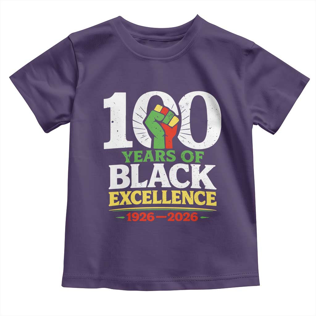 100 Years of Black Excellence 1926 2026 Toddler T Shirt Pan-African Raised Fist Pride Honoring Black History Legacy TS02 Purple Print Your Wear