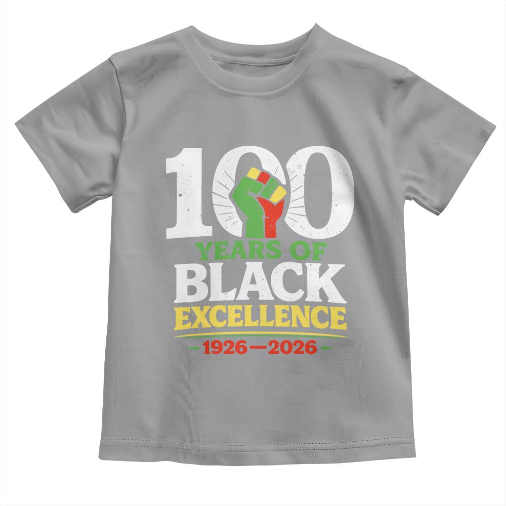 100 Years of Black Excellence 1926 2026 Toddler T Shirt Pan-African Raised Fist Pride Honoring Black History Legacy TS02 Sport Gray Print Your Wear