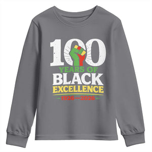 100 Years of Black Excellence 1926 2026 Youth Sweatshirt Pan-African Raised Fist Pride Honoring Black History Legacy TS02 Charcoal Print Your Wear