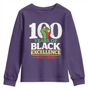 100 Years of Black Excellence 1926 2026 Youth Sweatshirt Pan-African Raised Fist Pride Honoring Black History Legacy TS02 Purple Print Your Wear
