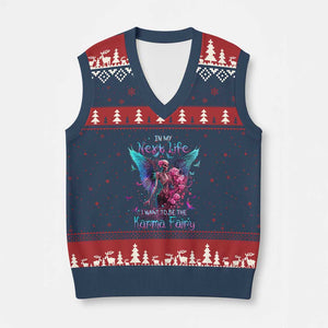 Gothic Skeleton Roses V-Neck Knit Sweater Vest In My Next Life I Want To Be The Karma Fairy TS02 Navy Red Print Your Wear