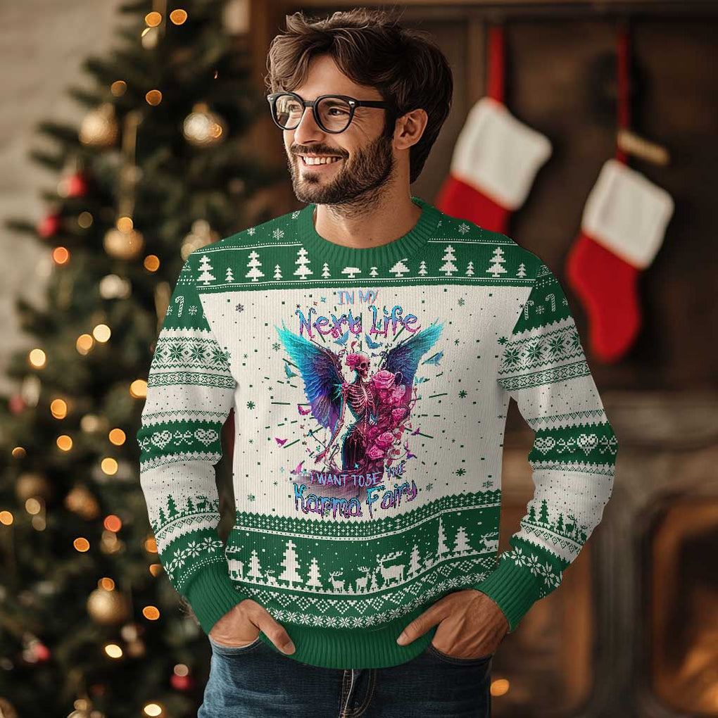 Fairy Skeleton Ugly Christmas Sweater In My Next Life I Want To Be The Karma Colorful Rose Angel Skull TS02 Print Your Wear