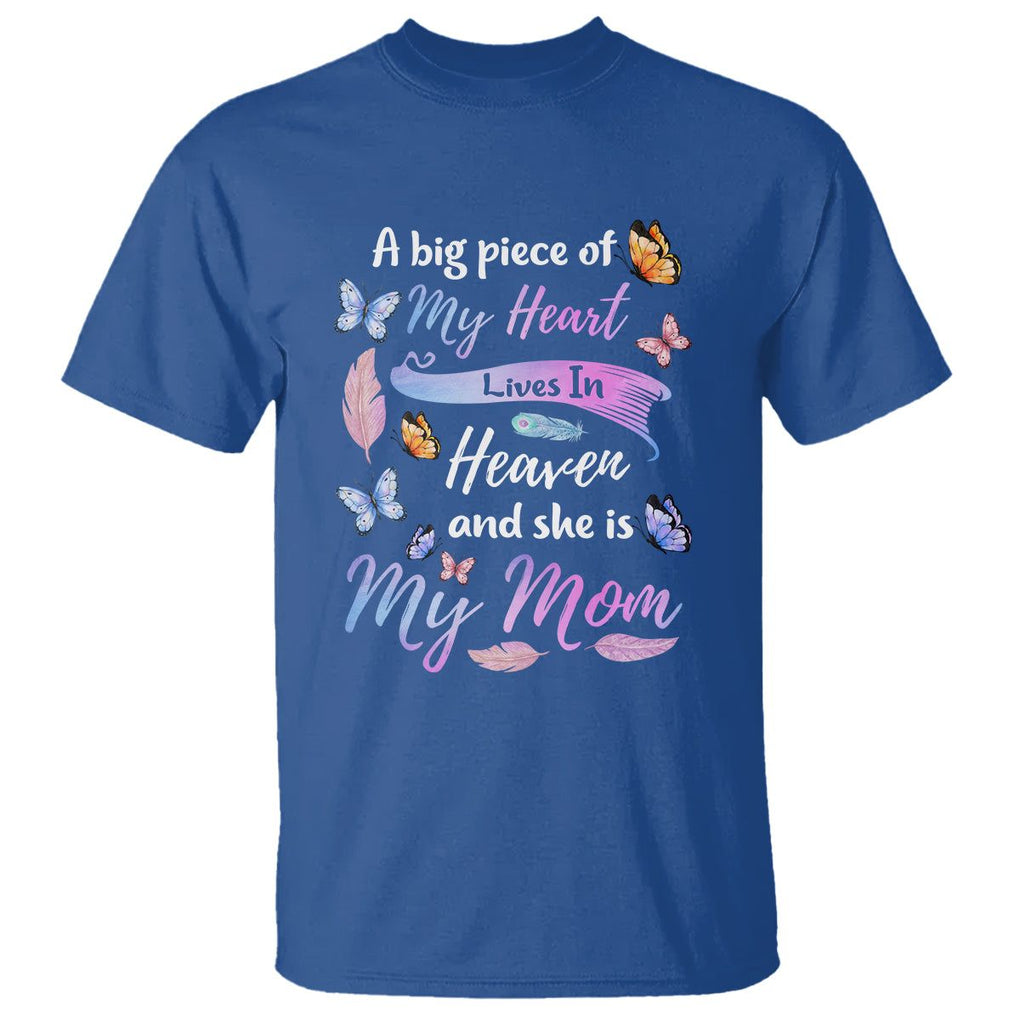 Mom Remembrance T Shirt A Big Piece Of My Heart Lives In Heaven And She Is My Mom TS02 Royal Blue Printyourwear